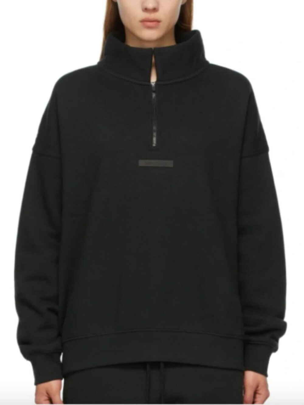 FEAR OF GOD ESSENTIALS Black Mock Neck Half-Zip Sweatshirt S